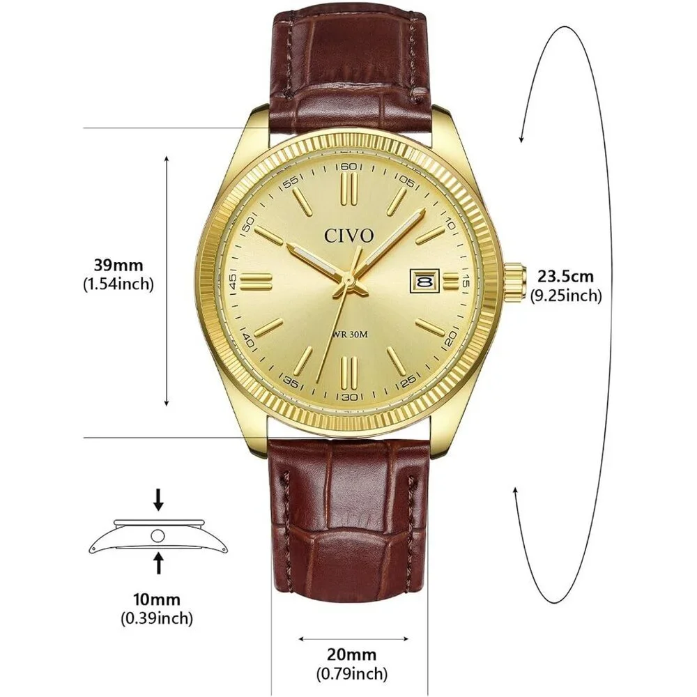 Men's Leather-Gold Stainless Steel Hook Buckle Analog Comfortable Stylish Watch